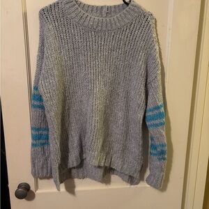 Aerie Gray and Blue Crew Neck Sweater with Ribbed Knit